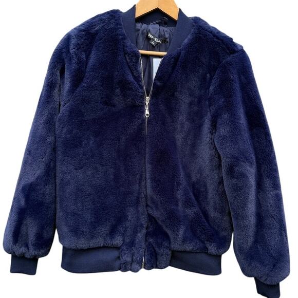 Say What Faux Fur Jacket Blue- Size Medium - Picture 1 of 6